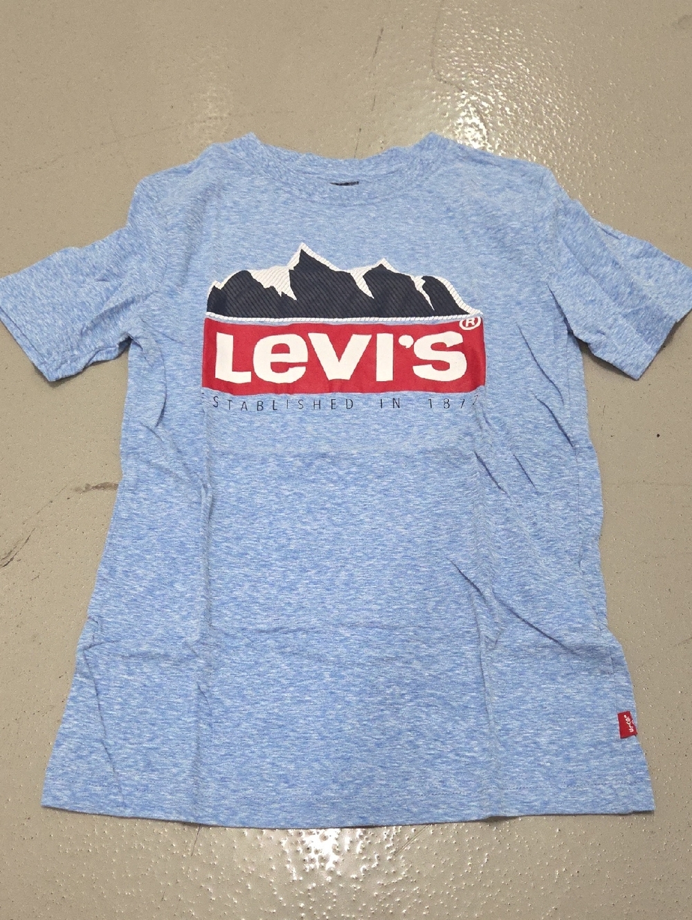 Levi's Light Blue Kids Tee with Red Logo & Navy Mountain